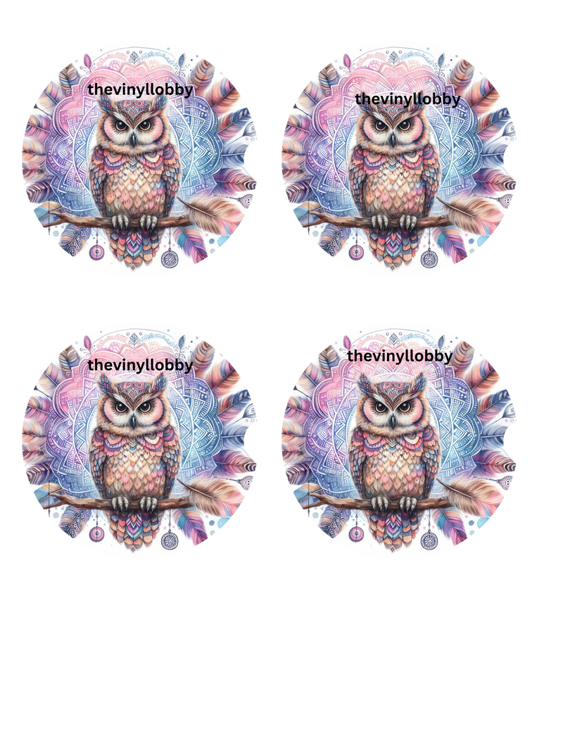 Car Coaster Sublimation Prints - Mandala Owl