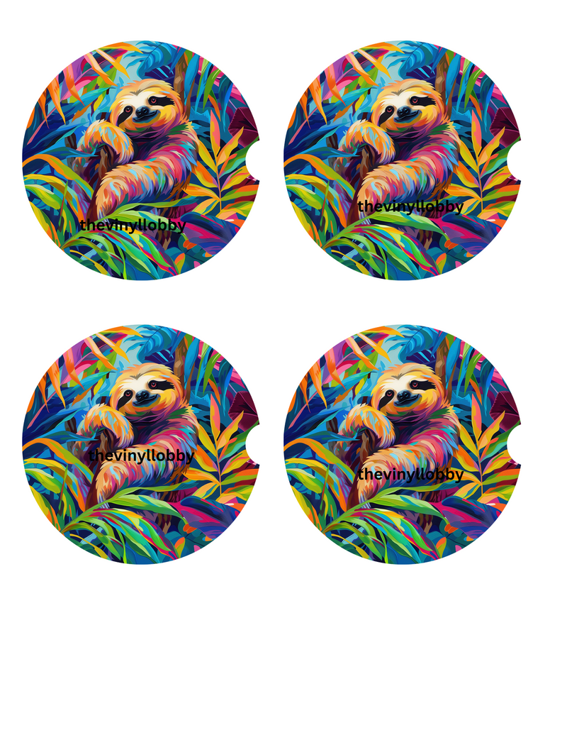 Car Coaster Sublimation Prints - Colourful Sloth