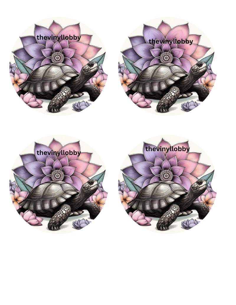 Car Coaster Sublimation Prints - Floral Turtle