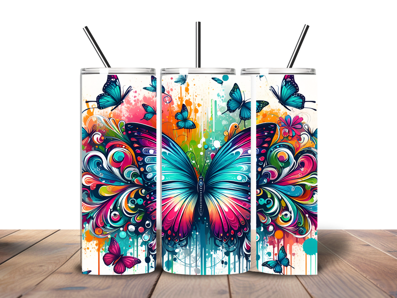 20oz Skinny Tumbler Printed Paper - Bright Colorful Butterfly