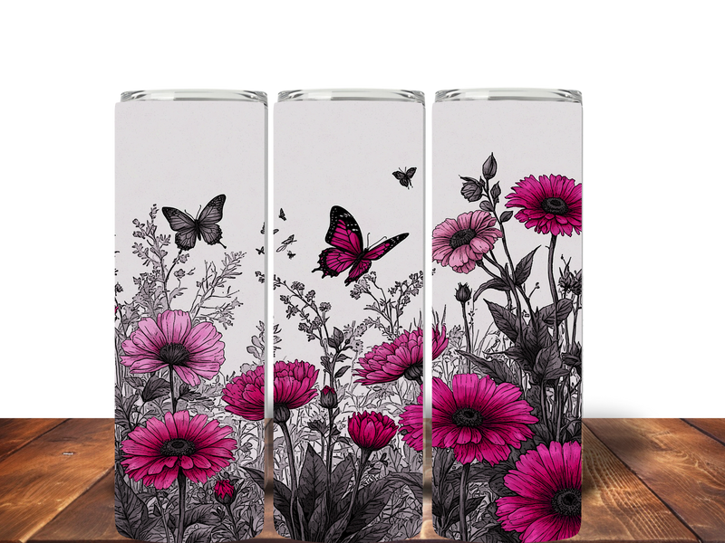 Floral Pink Butterflies 20oz Skinny Tumbler Printed Paper
