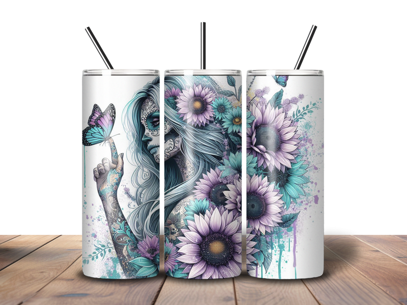 20oz Skinny Tumbler Printed Paper -Sugar Skull Roses