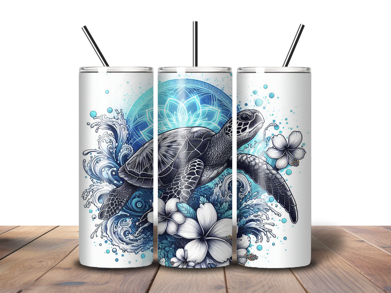 20oz Skinny Tumbler Printed Paper - Ocean Swimming Turtle