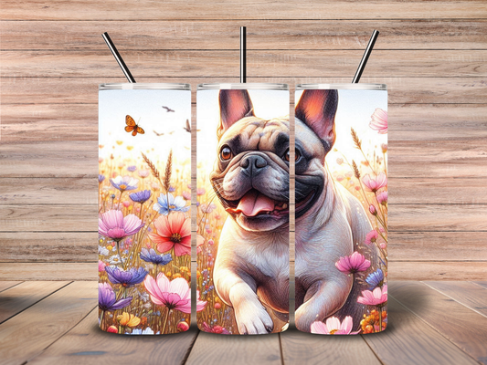 Blue Flowers Running Frenchie 20oz Skinny Tumbler Download file