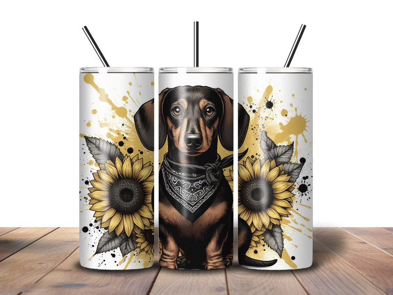 20oz Skinny Tumbler Printed Paper - Puppy Sunflowers