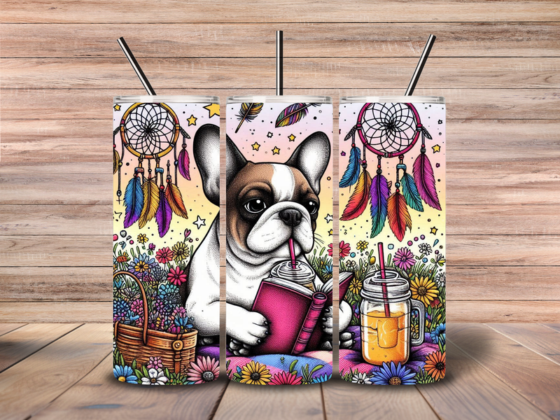 20oz Skinny Tumbler Printed Paper - Reading French Bulldog