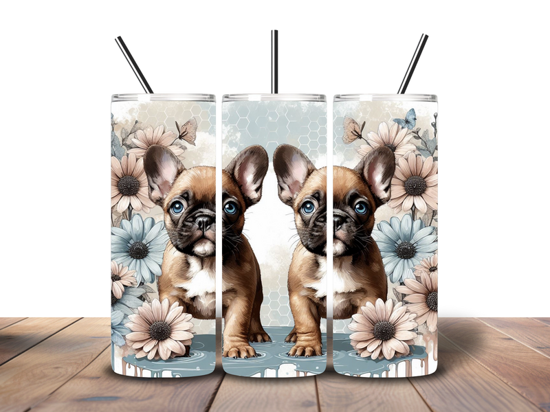 20oz Skinny Tumbler Printed Paper - French Bulldog Floral Puppies