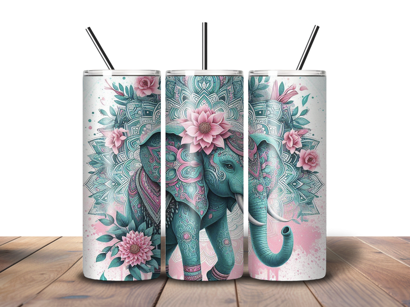 20oz Skinny Tumbler Printed Paper - Floral Blue Elephant