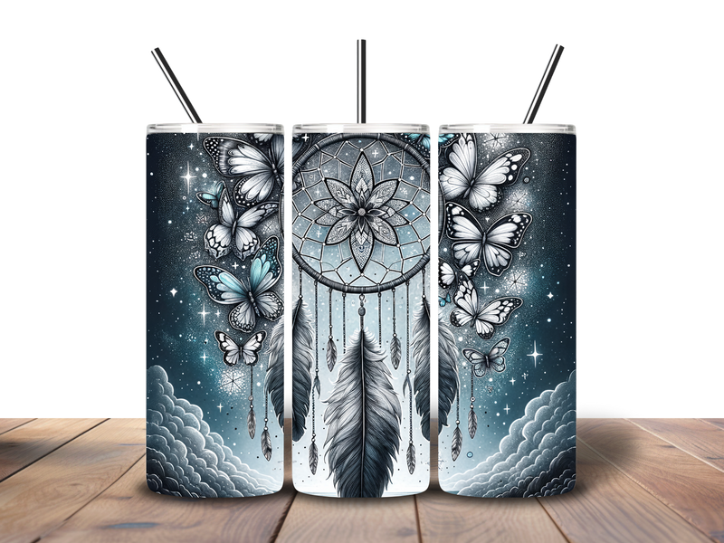20oz Skinny Tumbler Printed Paper - Butterfly Dream Catcher