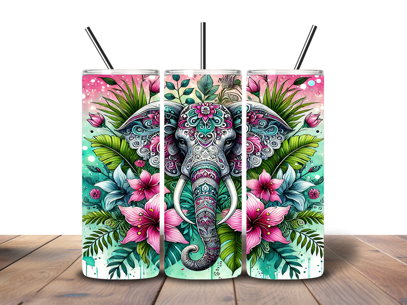 20oz Skinny Tumbler Printed Paper - Tropical Elephant
