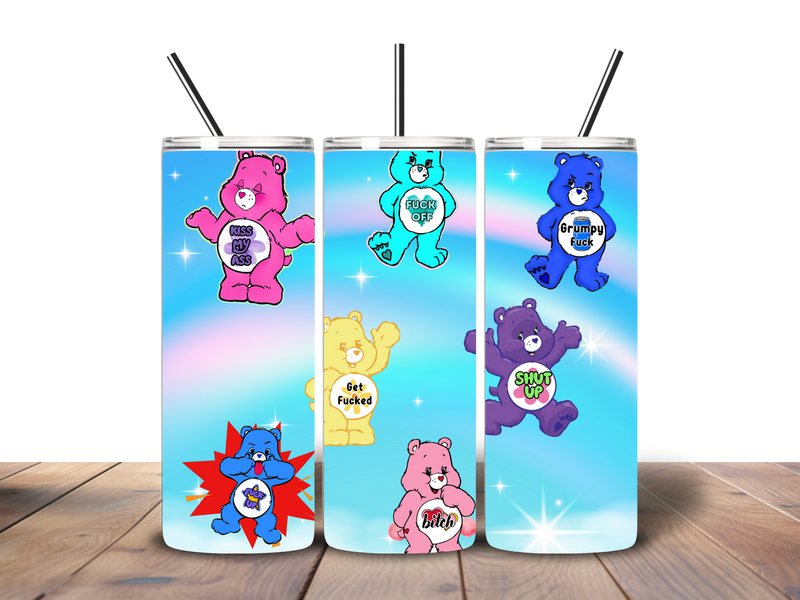 Printed Sublimation Paper 20oz Tumbler - Naughty Blue Rainbow Bear