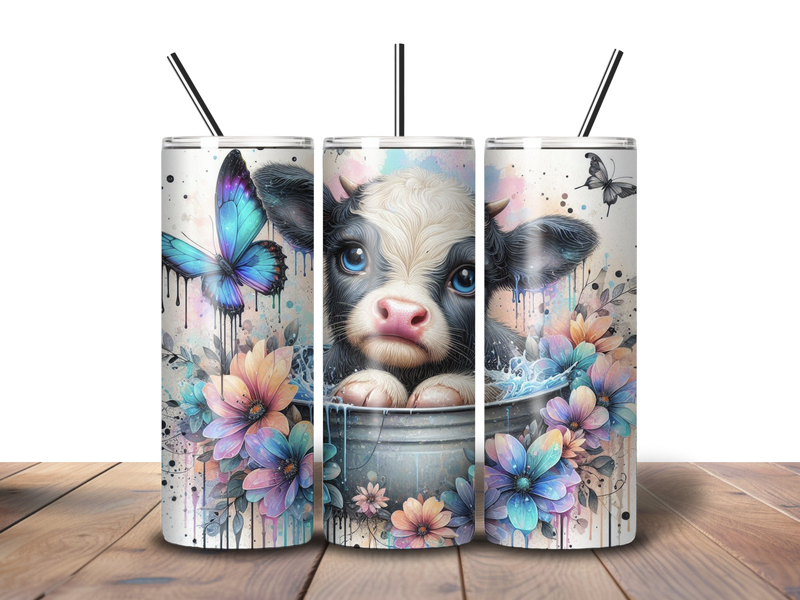 20oz Skinny Tumbler Printed Paper - Pastel Floral Baby Cow
