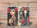 20oz Skinny Tumbler Printed Paper - Elephant Tattoo Lady