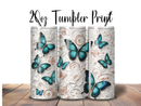 20oz Skinny Tumbler Printed Paper - Teal 3D Butterflies