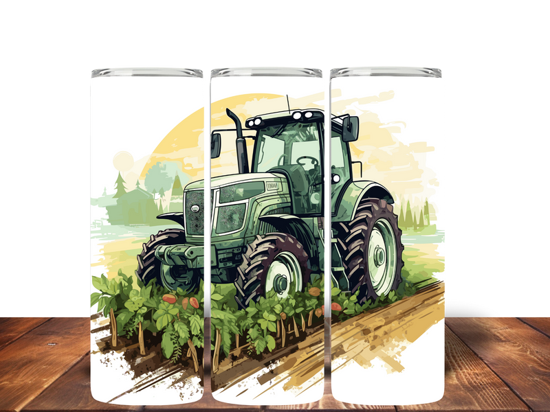 Green Tractor 20oz Skinny Tumbler Printed Paper