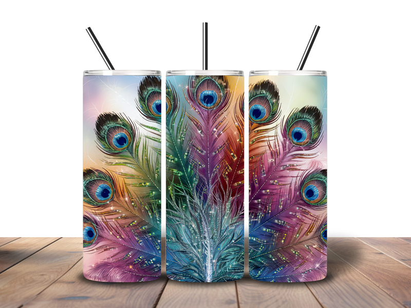 20oz Skinny Tumbler Printed Paper - Peacock Feathers