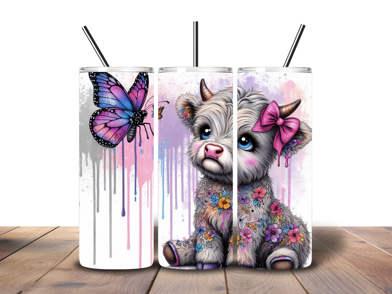 20oz Skinny Tumbler Printed Paper - Sunflower Western Cow