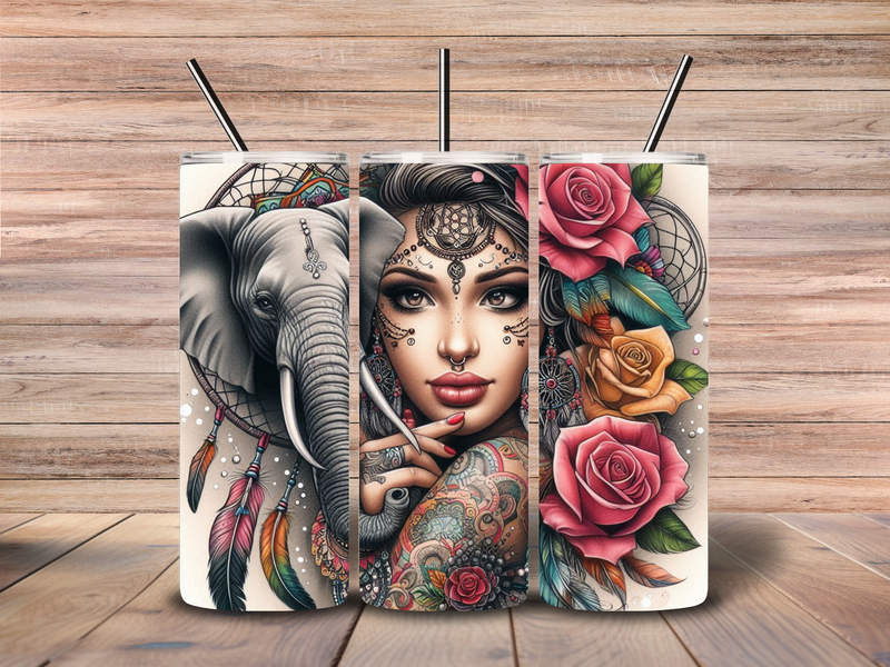 20oz Skinny Tumbler Printed Paper - Dream Catcher Elephant