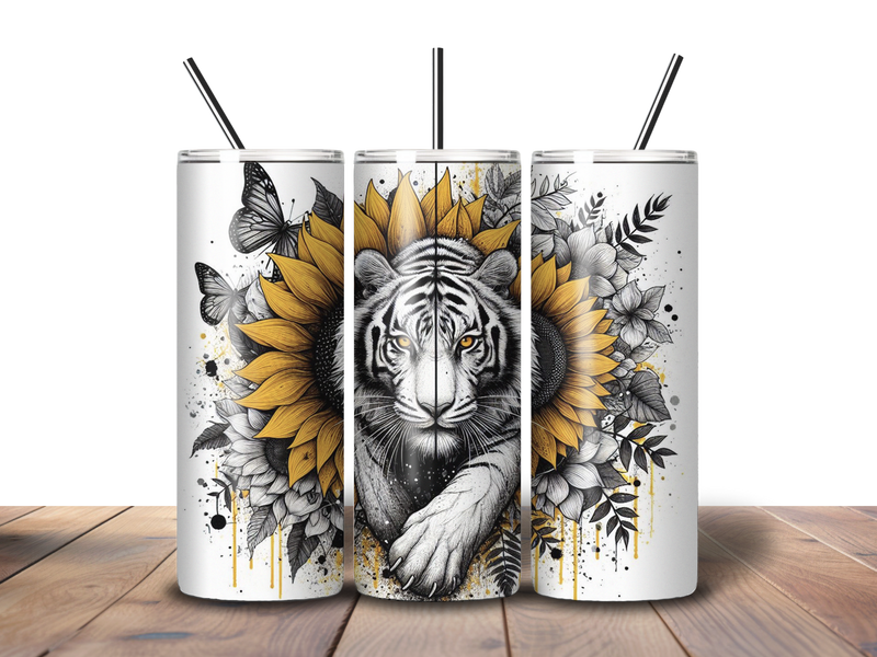 20oz Skinny Tumbler Printed Paper - Sunflower Black Tiger