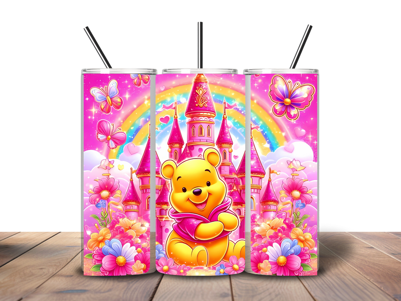 20oz Skinny Tumbler Printed Paper - Pink Castle Bear
