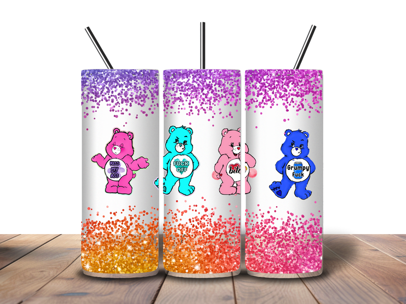 Printed Sublimation Paper 20oz Tumbler - Naughty Glitter Bears