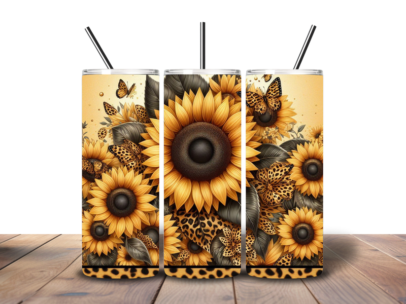 20oz Skinny Tumbler Printed Paper - Leopard Sunflower Butterflies