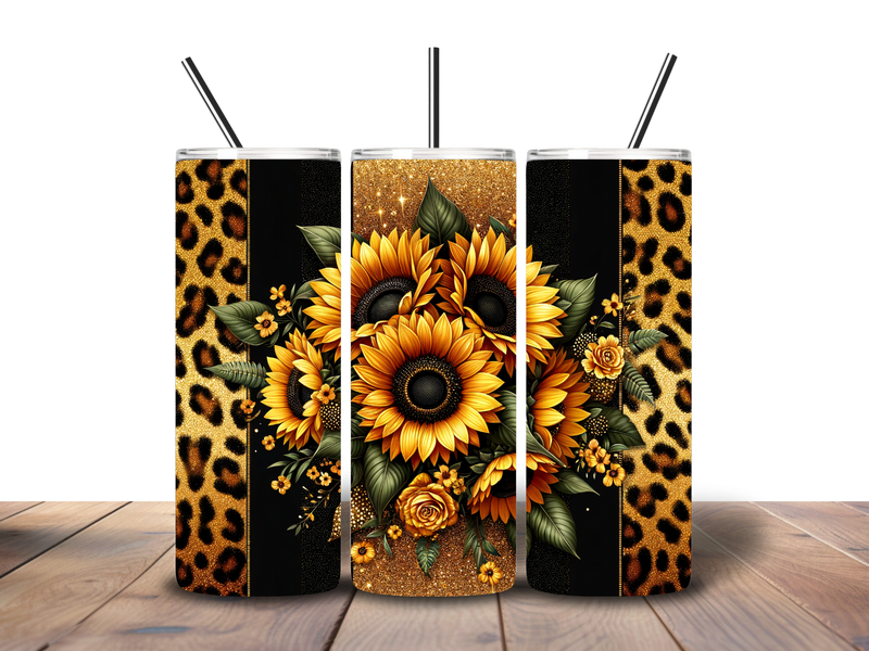 20oz Skinny Tumbler Printed Paper - Leopard Sunflowers