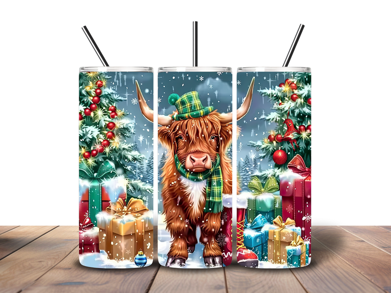 20oz Skinny Tumbler Printed Paper - Christmas Highlander