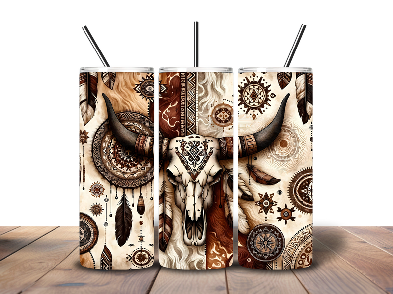 20oz Skinny Tumbler Printed Paper - Boho Cow Skull