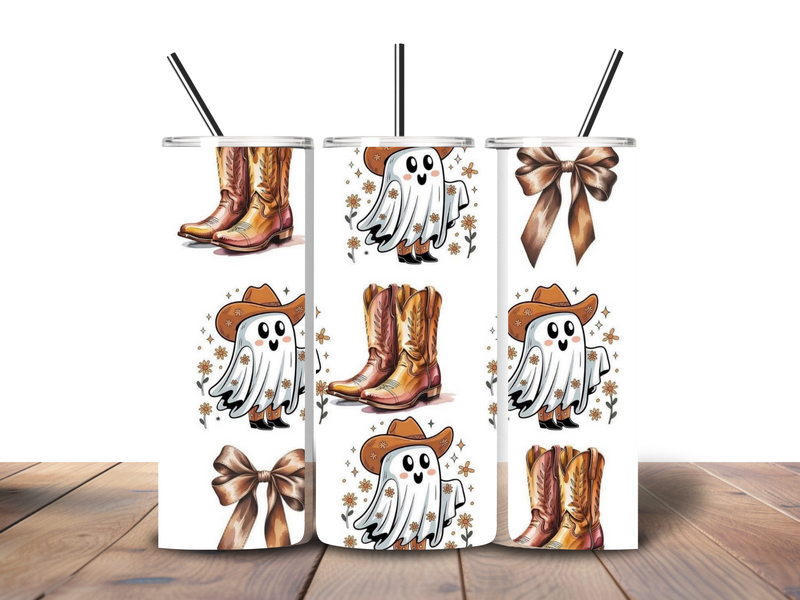 20oz Skinny Tumbler Printed Paper - Ghost Boots