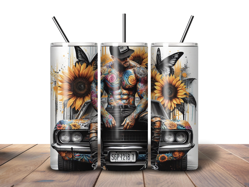 20oz Skinny Tumbler Printed Paper - Sunflower Floral Guy
