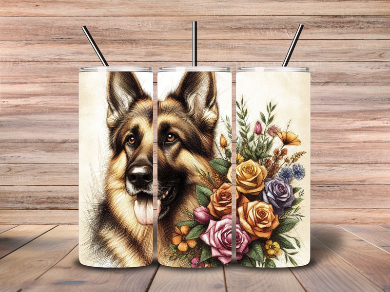 Cream Flowers German Sheppard 20oz Skinny Tumbler Download file