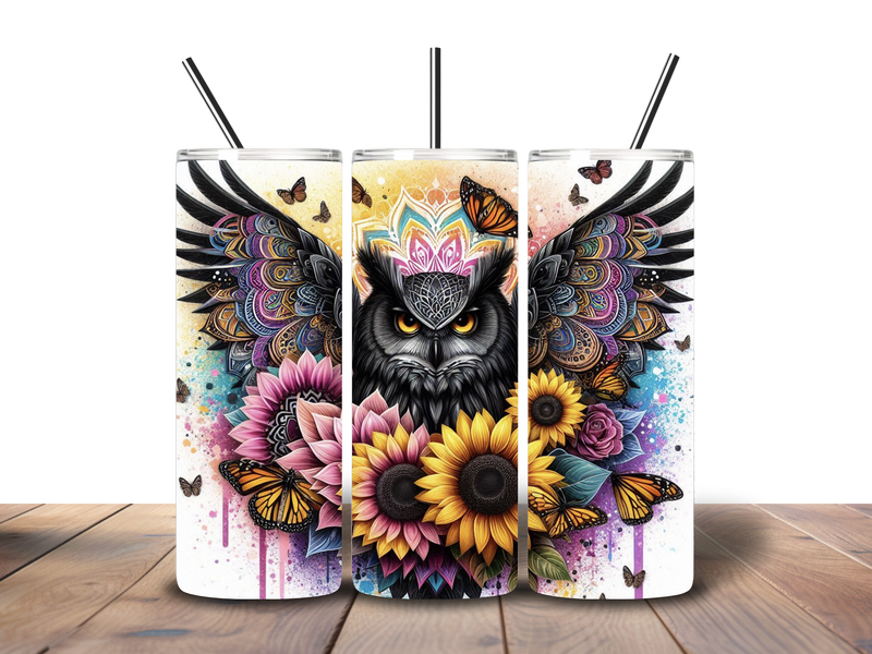 20oz Skinny Tumbler Printed Paper - Black Owl