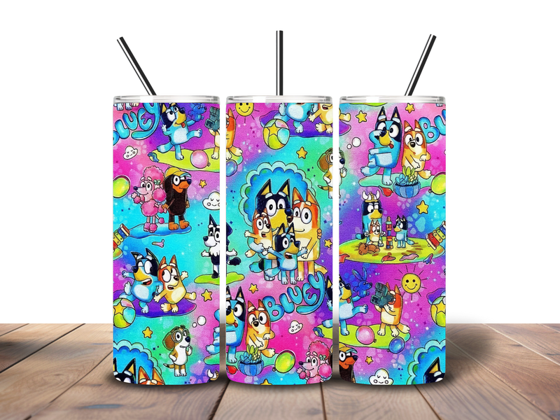 Colourful Dog 20oz Skinny Tumbler Printed Paper