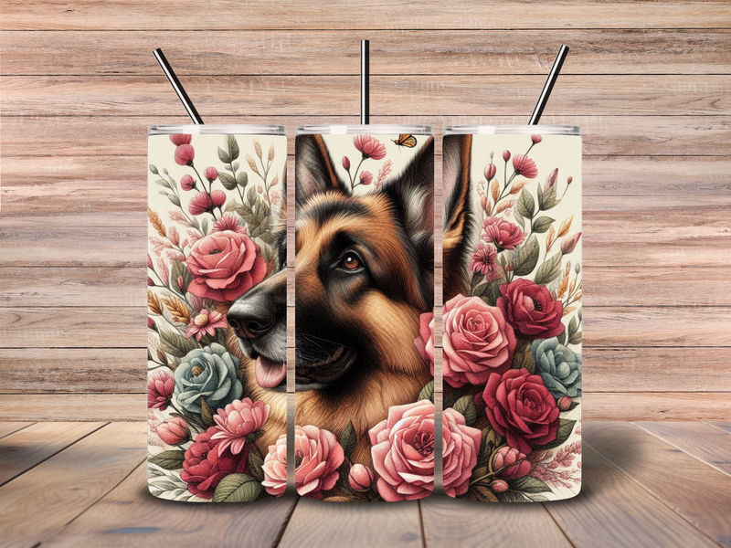 20oz Skinny Tumbler Printed Paper - Cream Floral German Sheppard