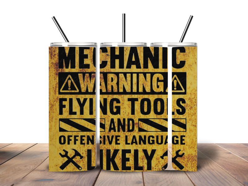 20oz Skinny Tumbler Printed Paper - Mechanic Warning