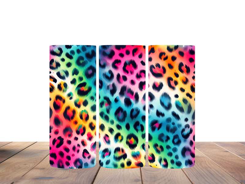 20oz Skinny Tumbler Printed Paper - Colourful Leopard