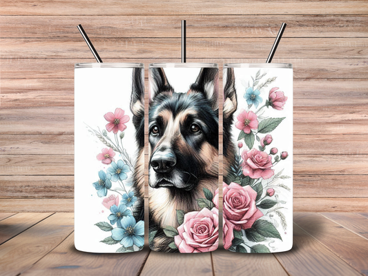 Pink Flower German Sheppard 20oz Skinny Tumbler Download file