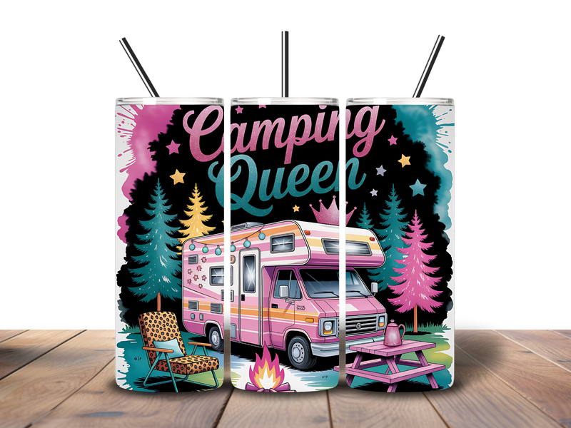 20oz Skinny Tumbler Printed Paper - Pink/Camping Queen