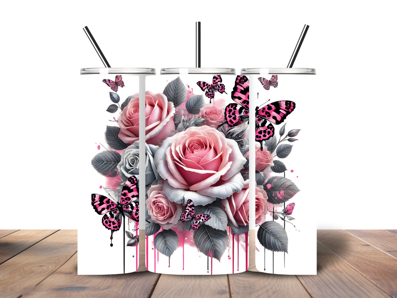 20oz Skinny Tumbler Printed Paper - Roses and Butterflies