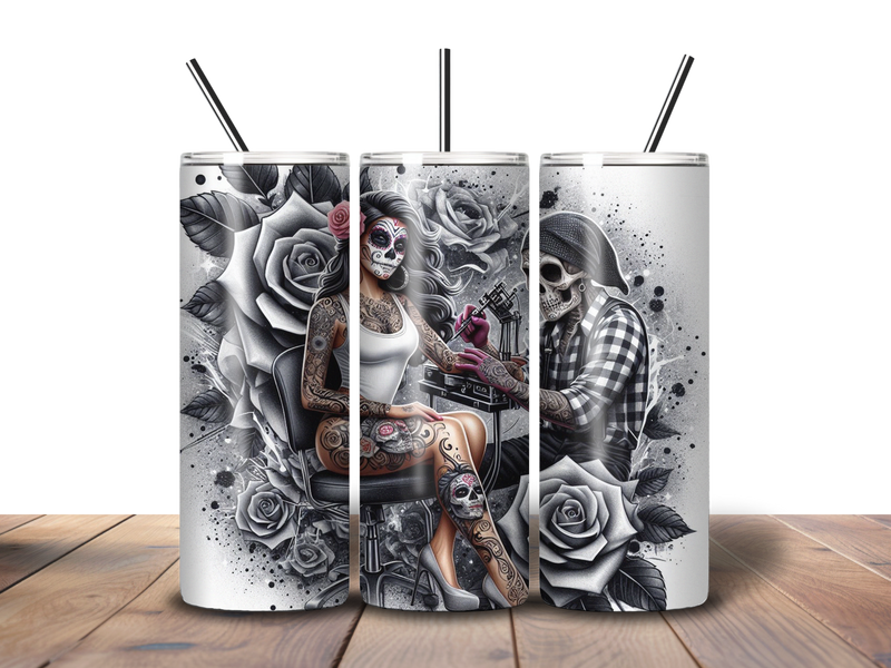 20oz Skinny Tumbler Printed Paper - Skull Roses