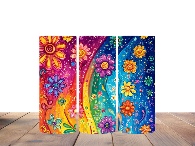 20oz Skinny Tumbler Printed Paper - Rainbow Sunflowers
