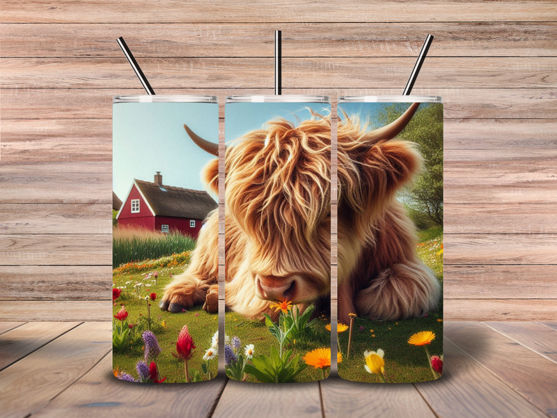 20oz Skinny Tumbler Printed Paper - Resting Highlander Cow