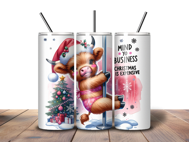 20oz Skinny Tumbler Printed Paper - Funny Christmas Cow