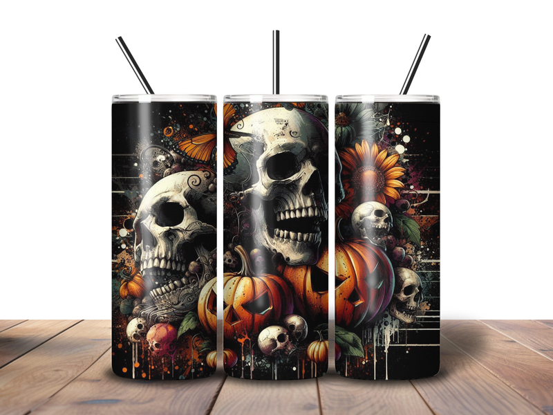 20oz Skinny Tumbler Printed Paper - Skull Halloween