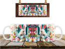 3D Blue Floral Easter Bunny Printed Sublimation Paper for 11oz mug