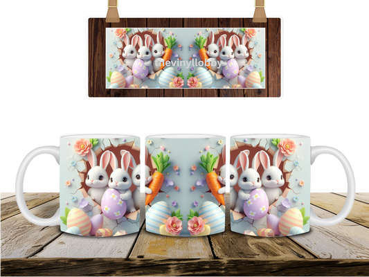 3D Easter Bunnies in a hole Printed Sublimation Paper for 11oz mug