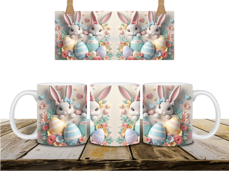 3D Cute Easter Bunny's Printed Sublimation Paper for 11oz mug