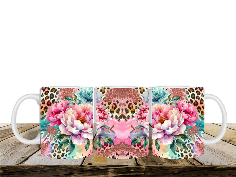 Floral Leopard Printed Sublimation Paper for 11oz mug.