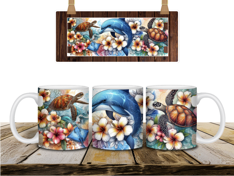 11oz Sublimation print - Swimming Sea Turtles